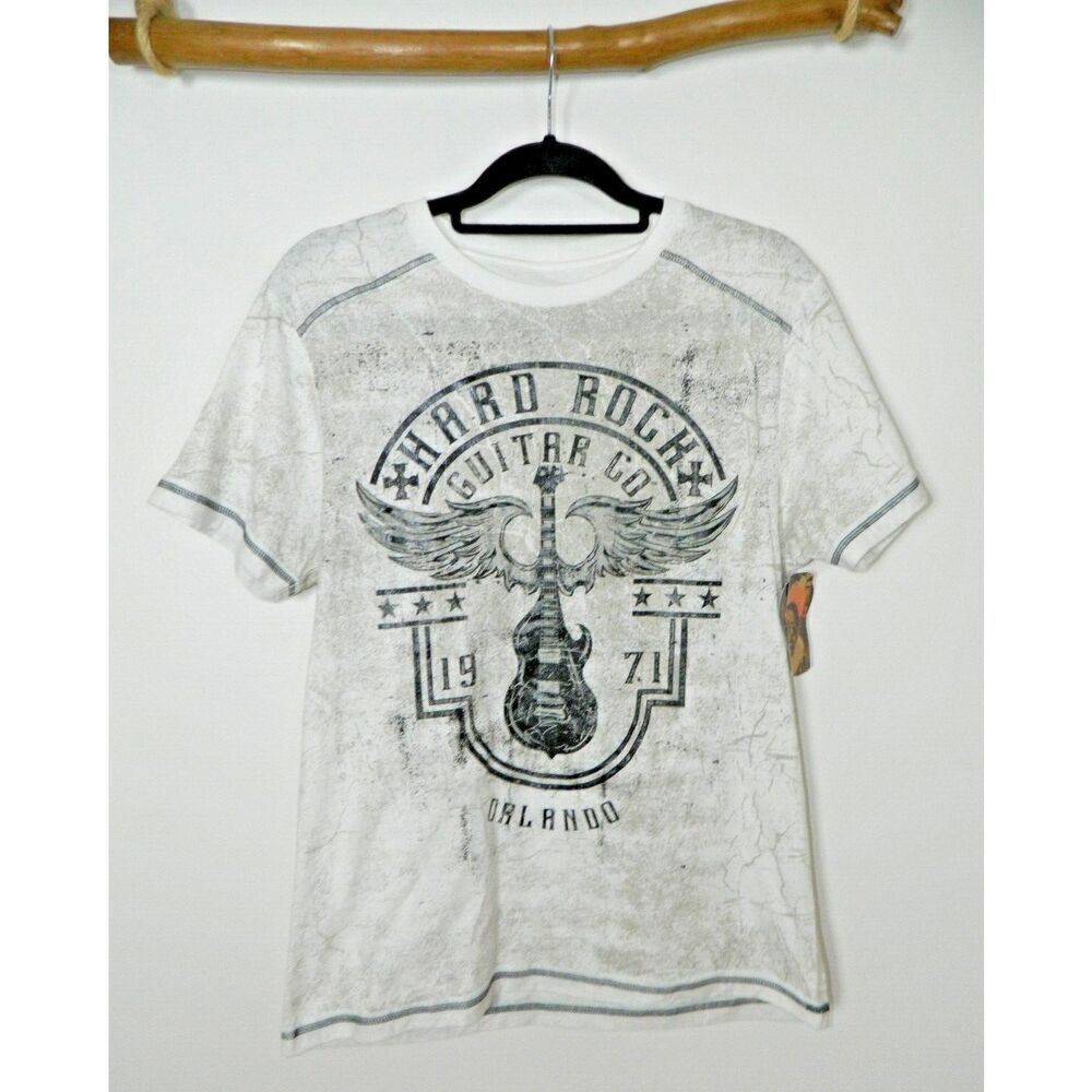 Hard Rock Café Guitar Company Orlando T-Shirt Size Medium Ivory Brown Wiinged
